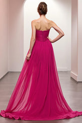 Rosa Gerafftes Trägerloses Abendkleid mit Schlitz